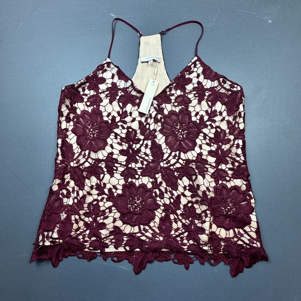 Lavender Women's M Burgundy Floral Lace Cami Top Spaghetti Strap Crop NWT Boho